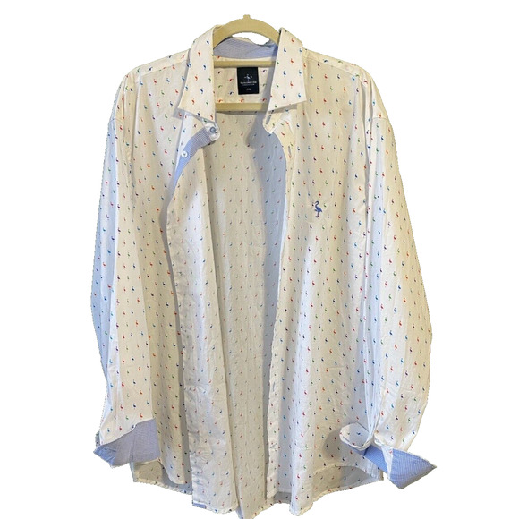 Tailorbyrd Shirt Mens XXL White Flamingo AOP Button Up Flip Cuff Office Party - Picture 12 of 13